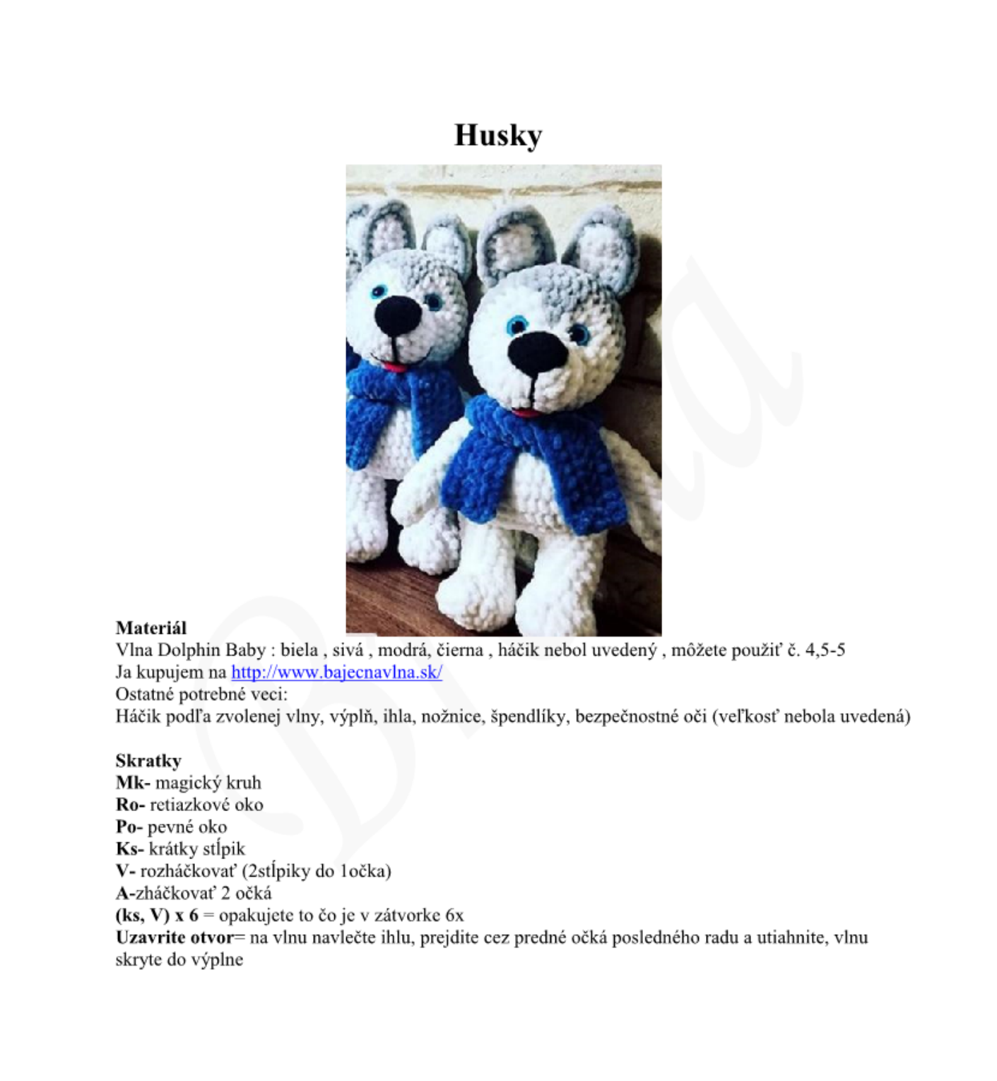 Strana 1 z návodu Husky.