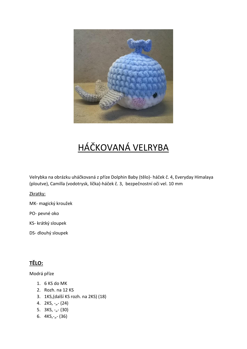 Strana 1 z návodu HÁČKOVANÁ VELRYBA