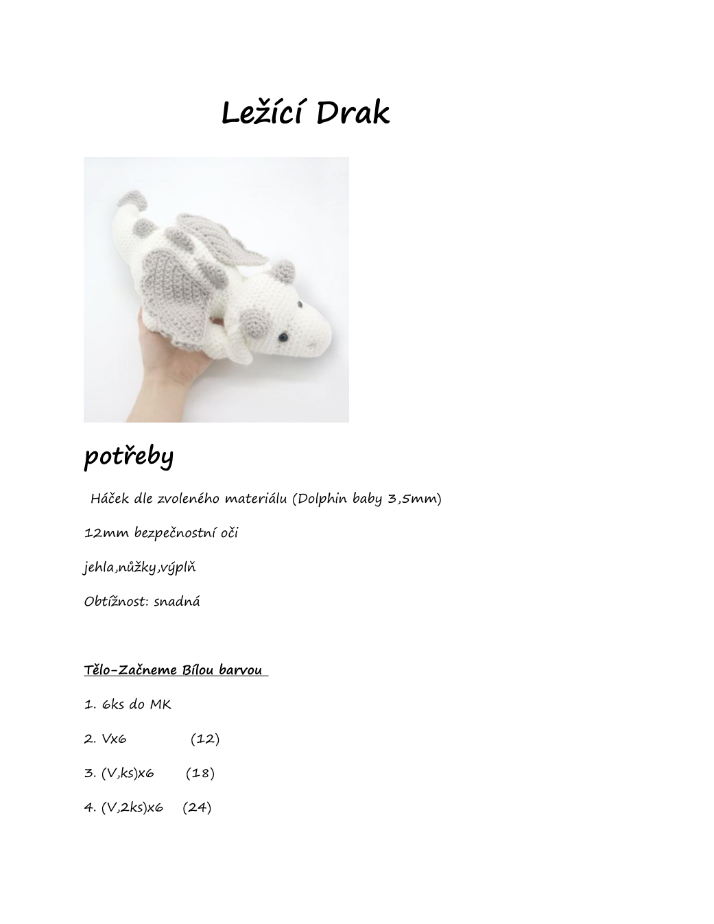 Strana 1 z návodu Háčkovaný Drak