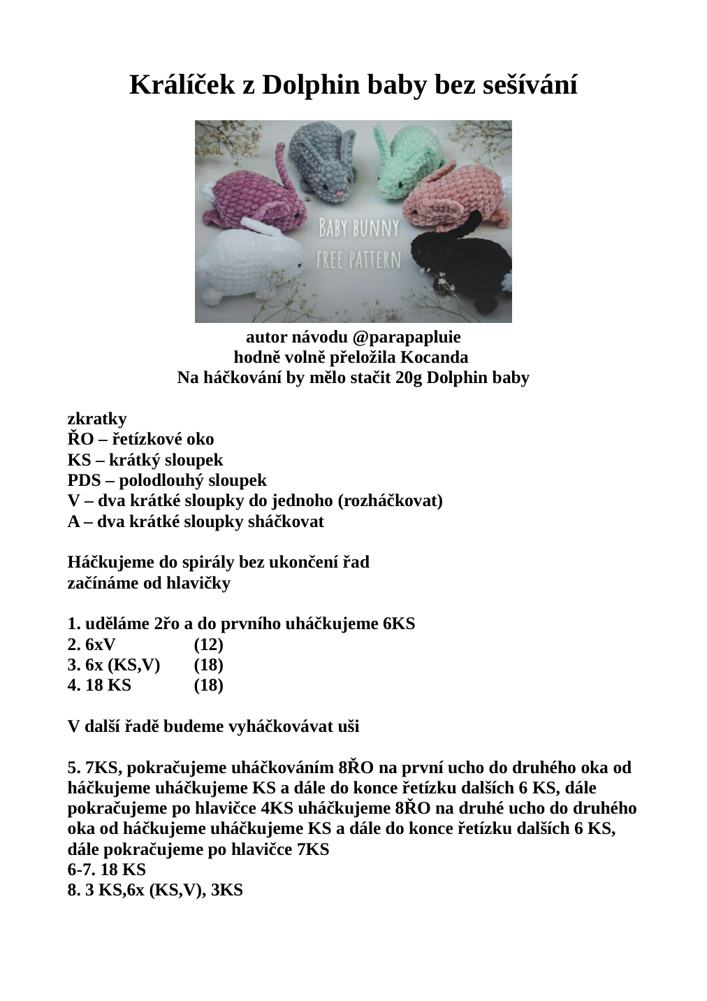 Strana 1 z návodu malý králíček bez sešívání