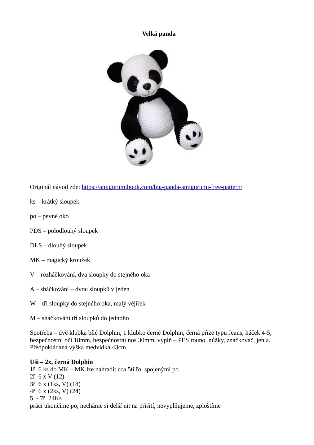 Strana 1 z návodu Velká Panda 1
