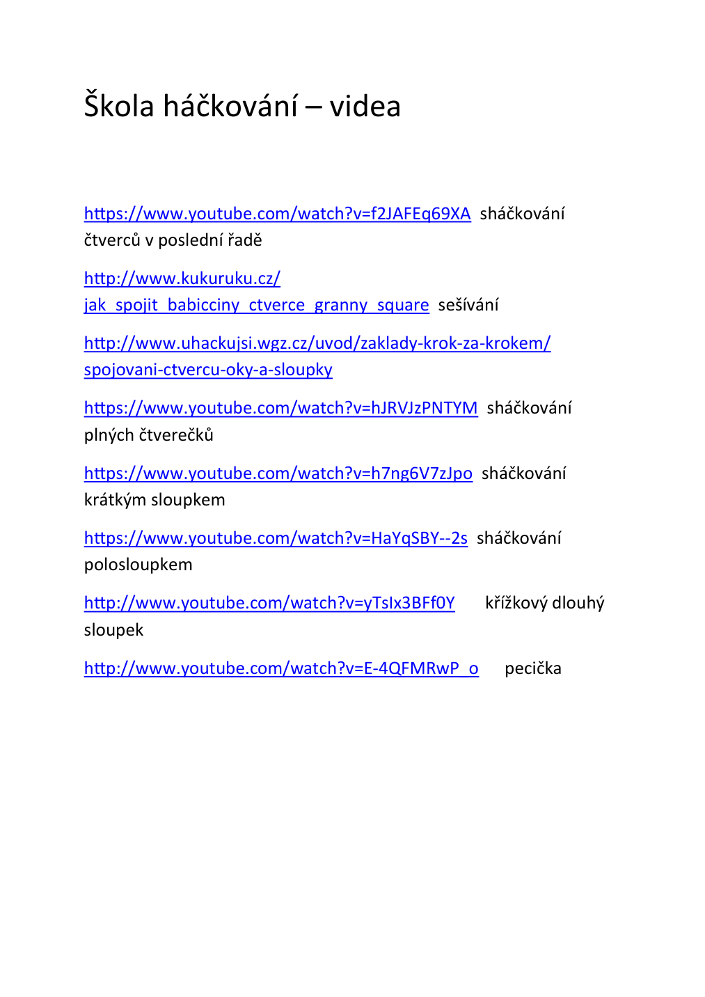 Strana 1 z návodu Škola háčkování videa